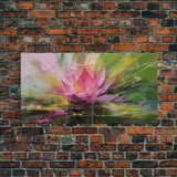 Oil Painting Pink Flower, Pink Water Lily Wall Art, Nature Wall Decor, Panoramic Wall Decor, Canvas Print, Wall Art, Framed Canvas Art