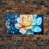 Mosaic Water Lily Wall Art, Flower Art Print, Nature Wall Decor, Panoramic Wall Decor, Canvas Print, Wall Art, Framed Canvas Art