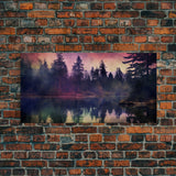 Foggy Landscape Wall Art, Reflection River Wall Decor, Misty Lake Art, Panoramic Wall Decor, Canvas Print, Wall Art, Framed Canvas Art