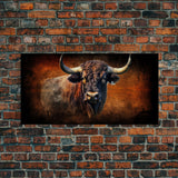 Bull Wall Decor, Animal Wall Art, Western Wall Art, Nature Wall Decor, Panoramic Wall Decor, Canvas Print, Wall Art, Framed Canvas Art