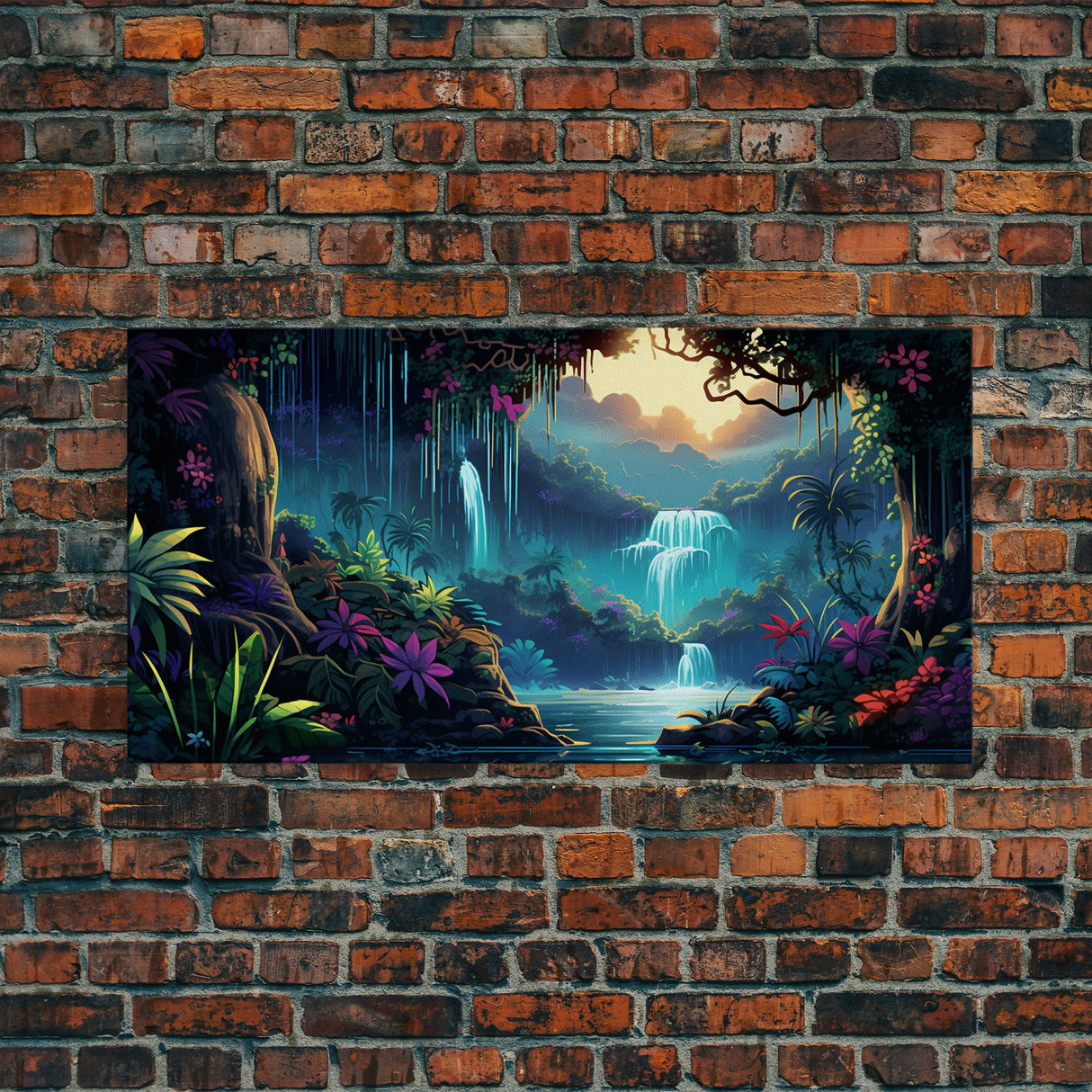 Fantasy Forest Wall Art, Waterfalls, Forest Wall Art, Trees Wall Print, Panoramic Art, Wall Art, Canvas Art, Landscape Art, Gaming Wall Art