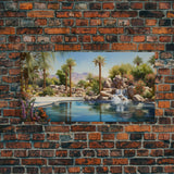 Oasis Wall Art, Palm Trees Art, Lake Art Print, Panoramic Art, Wall Art, Canvas Art, Landscape Art, Gift For Boss, Ranch House Decor