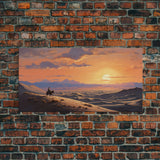 Desert Wall Art, Sunset Wall Print, Cowboy, Horse Art, Panoramic Art, Wall Art, Canvas Art, Landscape Art, Western Wall Decor, Gift For Men