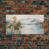 Mountain Wall Art, Lake Art, Misty Lake, Panoramic Art, Wall Art, Canvas Art, Landscape Art, Living Room Wall Art, Home Decor, Ranch Decor