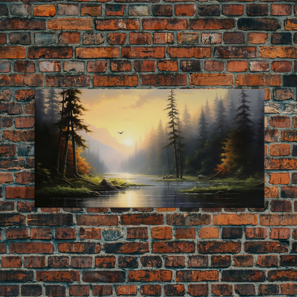 River Wall Art, Forest Wall Art, Spring Wall Art, Panoramic Art, Wall Art, Canvas Art, Landscape Art, Landscape Print, Family Home Decor