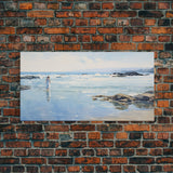 Beach Art, Framed Canvas Print, Wall Art, Woman On The Beach, Oil Painting Abstract Landscape Art, Beach House Art, Beach Painting