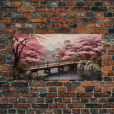 Japanese Wall Art, Cherry Blossoms, River Wall Art, Panoramic Art, Wall Art, Canvas Art, Landscape Art Print, Office Wall Art, Kitchen Art