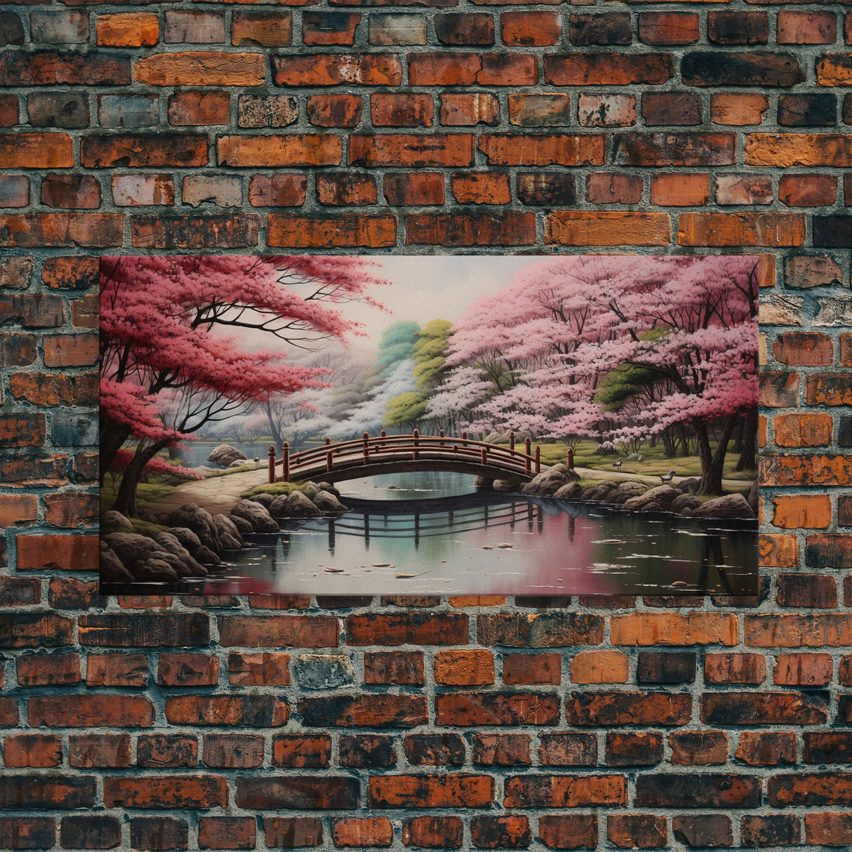 Cherry Blossoms, Japanese Wall Art, River Wall Art, Panoramic Art, Wall Art, Canvas Art, Landscape Art, Living Room Art, Tiny House Décor