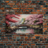 Cherry Blossoms, Japanese Wall Art, River Wall Art, Panoramic Art, Wall Art, Canvas Art, Landscape Art, Living Room Art, Tiny House Décor