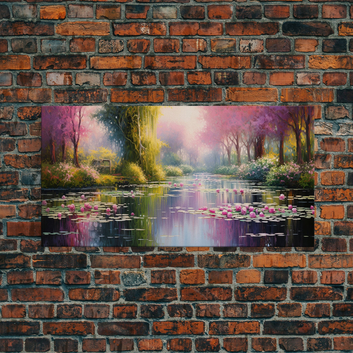 Fantasy Art, Lake Wall Print, Water Lilies Wall Art, Trees Wall Art, Panoramic Art, Wall Art, Canvas Art, Landscape Art, Long Wall Art