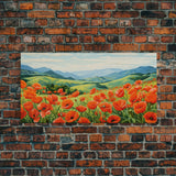 Meadow Wall Art, Poppies Wall Print, Red Flowers, Panoramic Art, Wall Art, Canvas Art, Landscape Art, Going Away Gift, New Home Gift