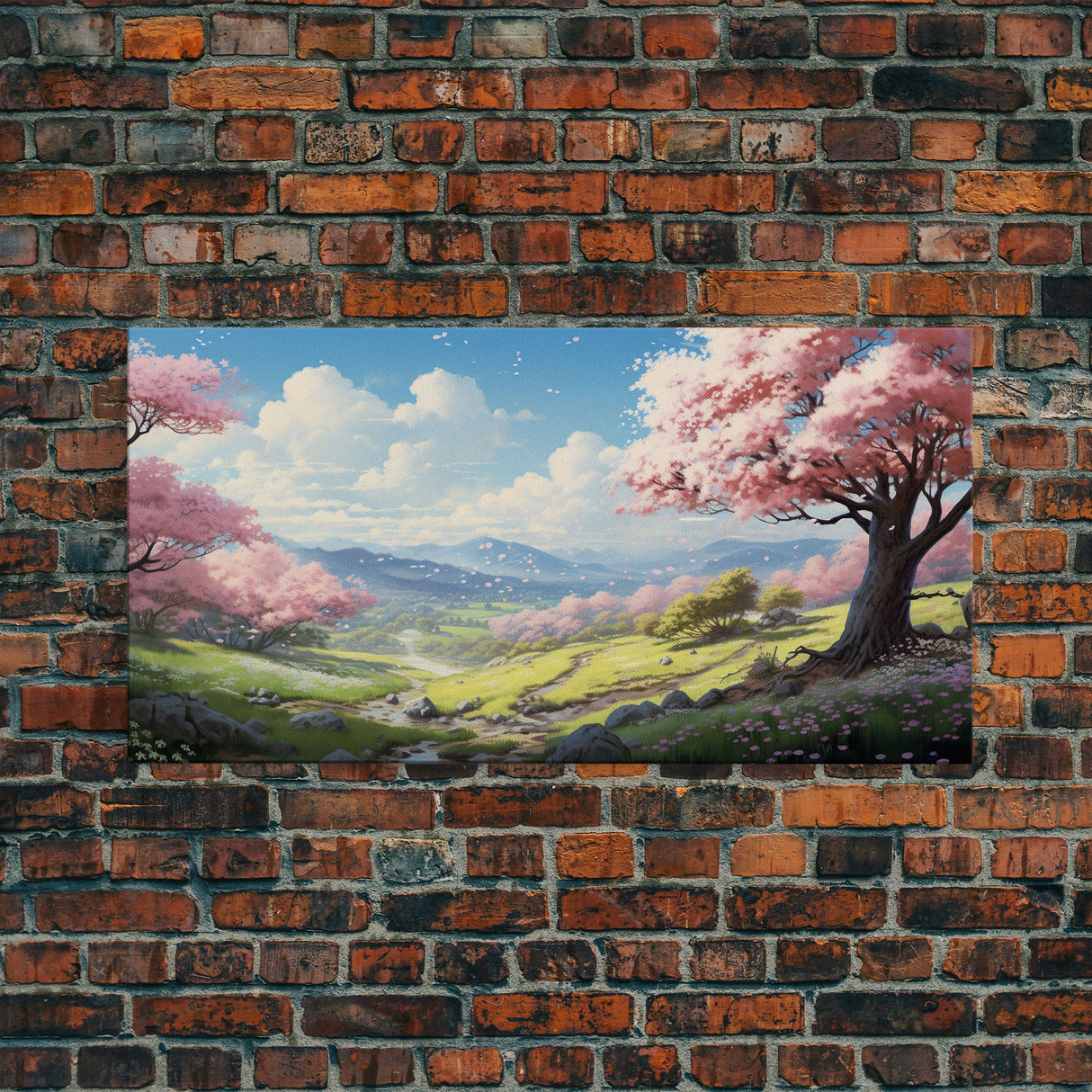 Cherry Blossom Art, Mountains Wall Art, Spring Art, Panoramic Art, Wall Art, Canvas Art, Landscape Art, Teacher Gift, Family Room Art