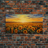 Sunflowers Wall Art, Sunset Wall Art, Yellow Flower Art, Field Of Flowers, Panoramic Art, Wall Art, Canvas Art, Landscape Art, Country Decor