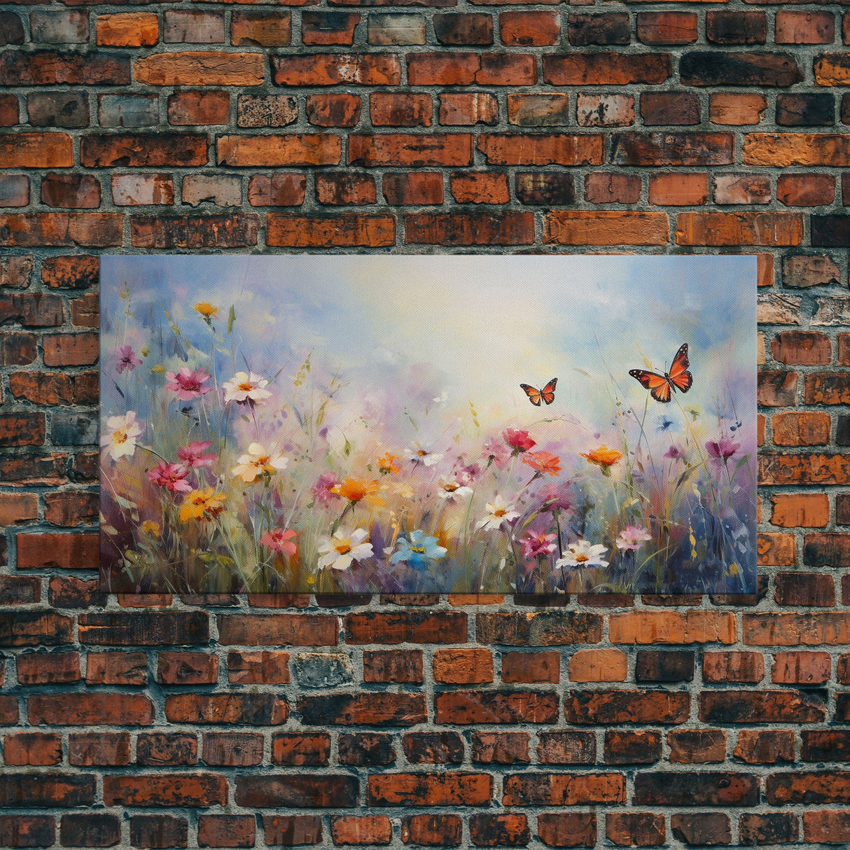 Butterflies Wall Art, Wildflower Meadow, Panoramic Art, Wall Art, Canvas Art, Landscape Art, Spring Meadow Print, Wife Gift, Boho Wall Art