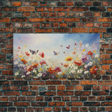 Spring Meadow Print, Butterflies Wall Art, Panoramic Art, Wall Art, Canvas Art, Landscape Art, Wildflower Meadow, Teacher Gift, Kitchen Art