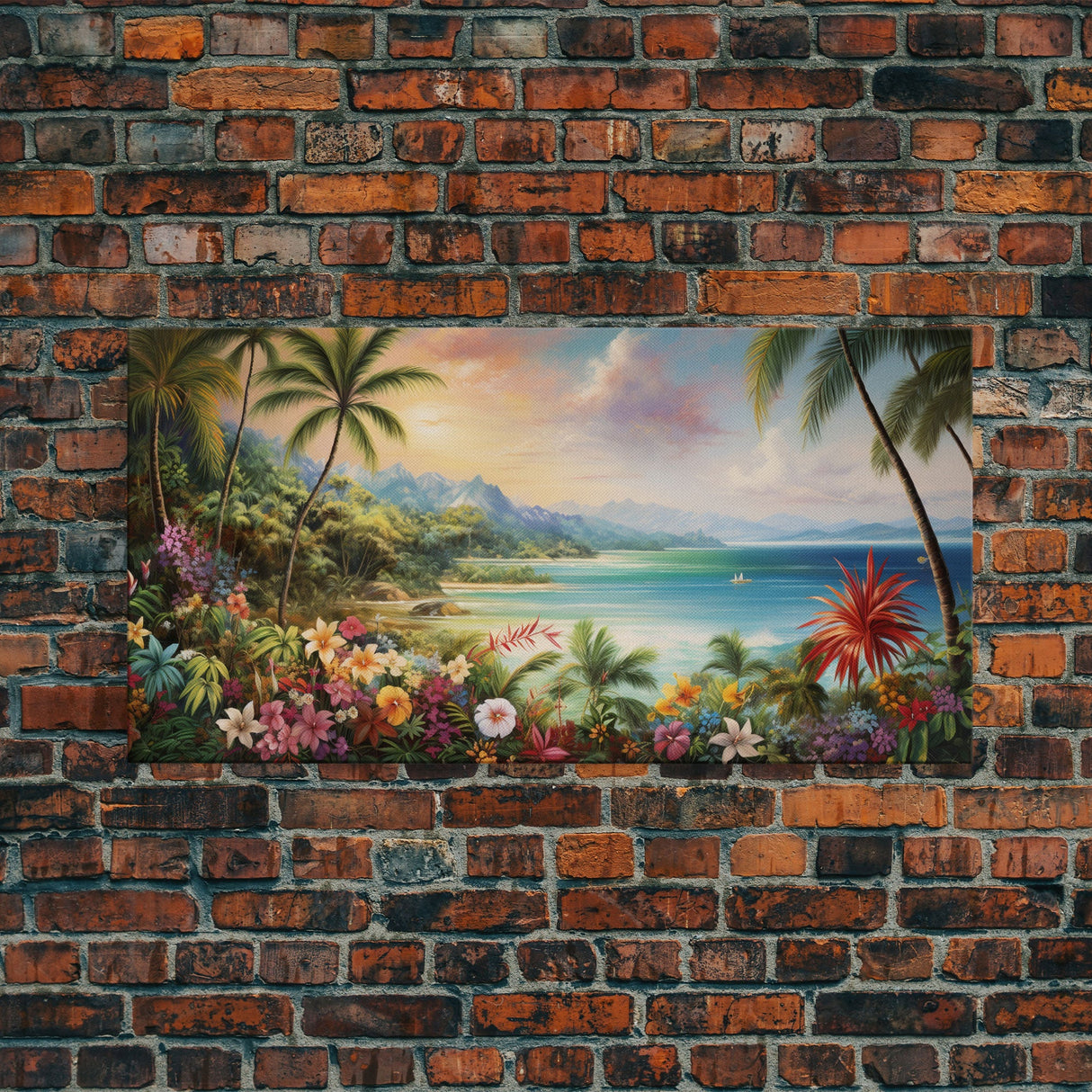 Palm Trees Art, Beach Print, Tropical Wall Art, Panoramic Art, Wall Art, Canvas Art, Landscape Art, Gift For Family, Home Office Art