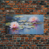 Water Lily Wall Art, Pink Flower Art, Panoramic Art, Wall Art, Canvas Art, Landscape Art, Wall Art Prints, Thank You Gift, Bedroom Prints