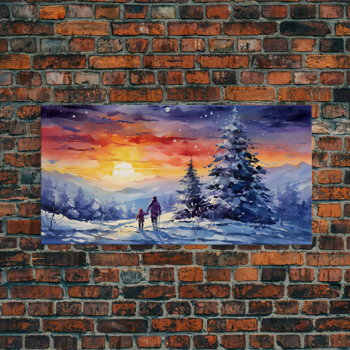 A Christmas Day Hike - Winter Wonderland Framed Canvas Print - Christmas Decor - Christmas Oil Painting - Holiday Wall Art Painting