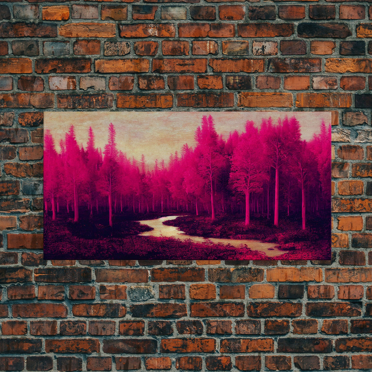 Fuchsia Forest, Surreal Abstract Trippy Psychedelic Art, Ready To Hang Canvas Print, Framed Wall Art