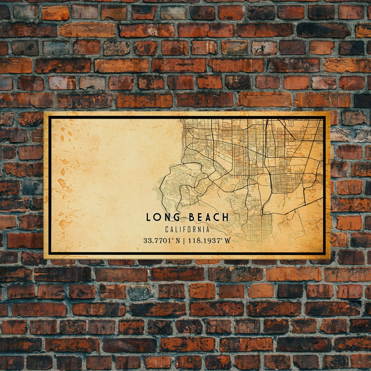 Long Beach map print poster or framed canvas | California map print poster canvas | Long Beach city map print poster canvas, distressed map