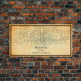 Vintage Wichita Kansas map print poster or framed canvas, Wichita map print poster canvas, Wichita city map print poster canvas, Travel Art