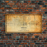 Omaha Nebraska map print poster or framed canvas, Omaha map print poster canvas, Omaha city map print poster canvas, Vintage Travel Art