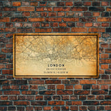 London UK map print poster or framed canvas, London map print poster canvas, London England city map print poster canvas, Vintage Travel Art