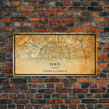 Paris France map print poster or framed canvas, Paris map print poster canvas, Paris France city map print poster canvas, Vintage Travel Art