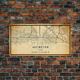 Arlington Texas map print poster or framed canvas, Arlington map print poster canvas, Texas city map print poster canvas, Vintage Travel Art