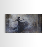 Ballerina Dancing In The Fog, Framed Canvas Print, Halloween Decor, Macabre Dark Academia Wall Art