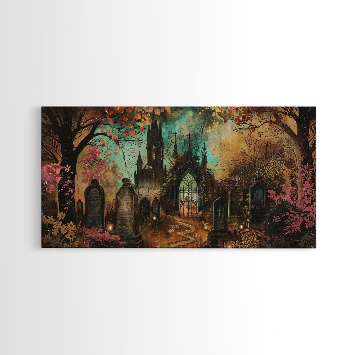 Ye Old Haunted Graveyard, Framed Canvas Print, Halloween Art