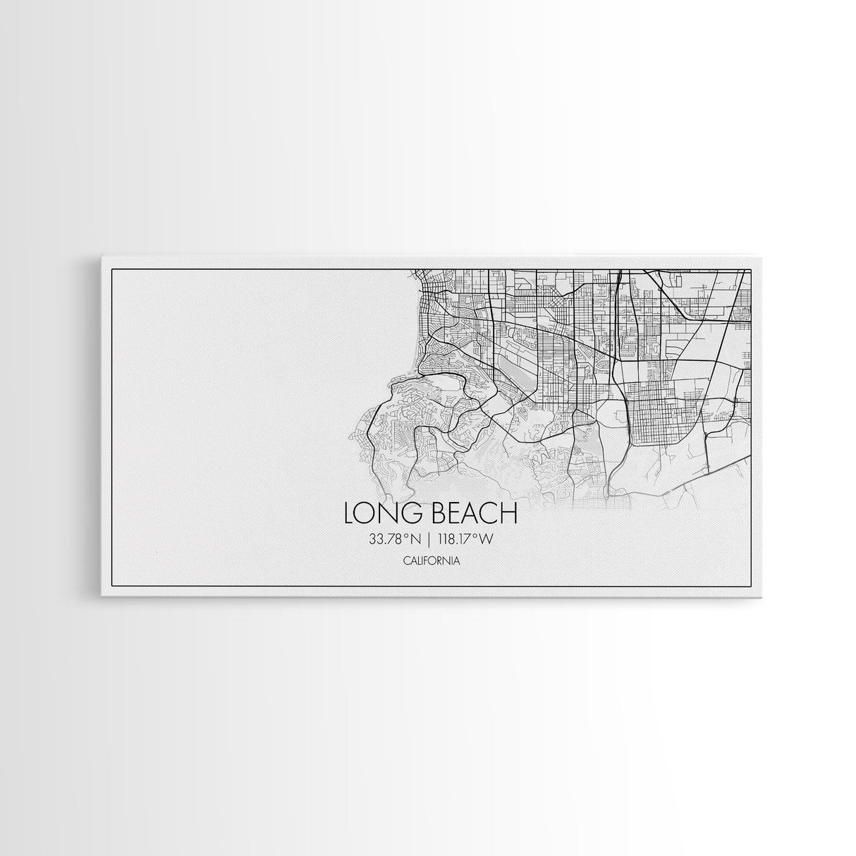 Long Beach City Map, California Map, Map Art, Modern Art, Wall Art, Canvas Art, Beach Home Wall Art, Gift For Her, College Apartment Art