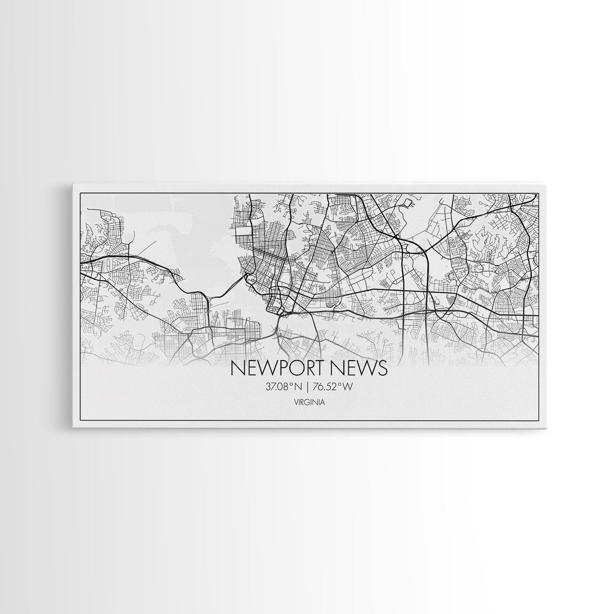 Newport News City Map, Virginia Art, Map Print, Minimalist Wall Art, Wall Art, Canvas Art, Panoramic Wall Art, Friend Gift, Office Wall Art