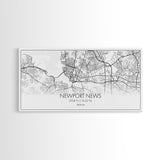 Newport News City Map, Virginia Art, Map Print, Minimalist Wall Art, Wall Art, Canvas Art, Panoramic Wall Art, Friend Gift, Office Wall Art