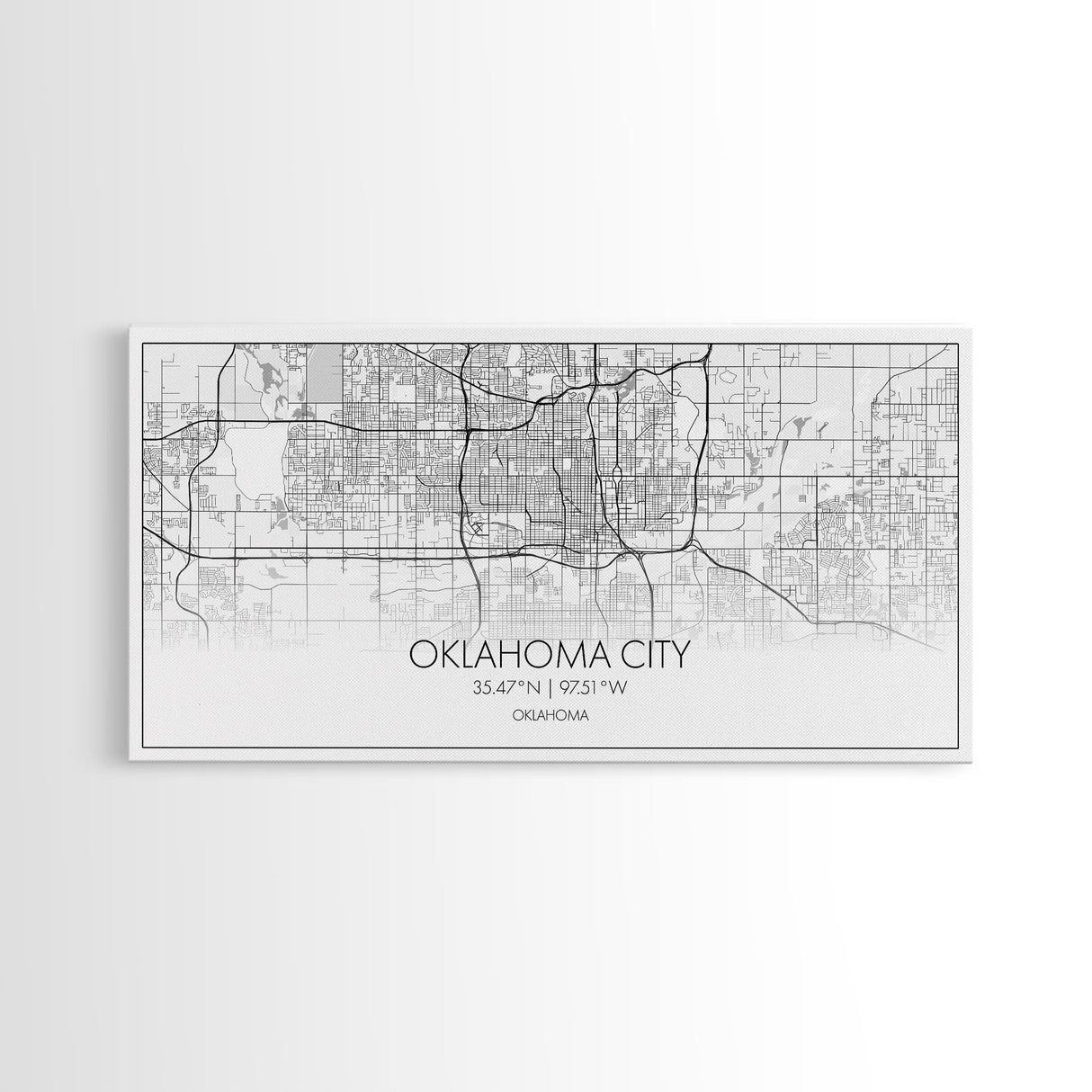 Oklahoma City Map, Oklahoma Art, Map Print, Minimalist Wall Art, Wall Art, Canvas Art, Panoramic Art, Farmhouse Décor, Real Estate Gift