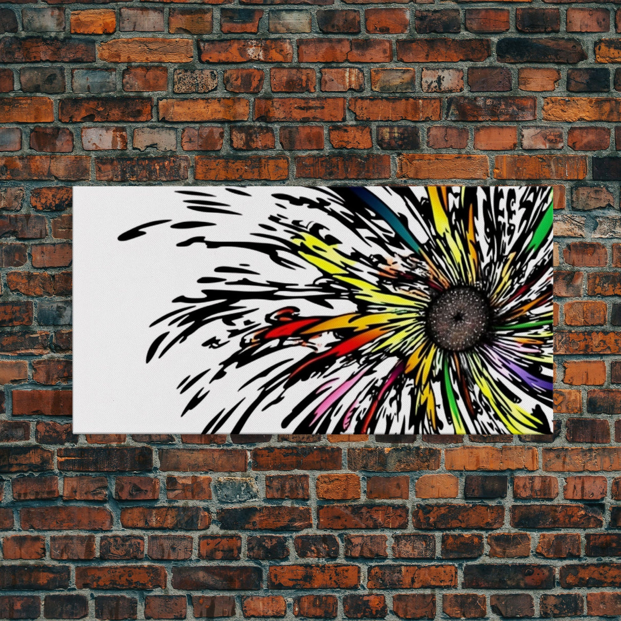 Abstract Flower Art - Exploding Flower - Rainbow Flower Painting / Canvas Print - Framed Wall Art - Unique Minimalist / Expressionist Art