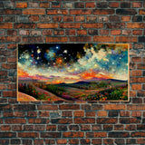 Night Starry Sky Landscape On Canvas Print Colorful Night Sky Painting Nature Painting Living Room Wall Art Spiritual Starry Painting