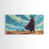 Lone Cowboy in Expansive Desert Landscape, Stunning Wall Art, Framed Canvas Print, Boho Living Room Decor, Western Home Decoration