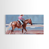 Woman Riding Horse on Beach, Peaceful Framed Canvas Print, Great for Coastal Living Room Art, Beach Bedroom Decor, Equestrian Wall Art