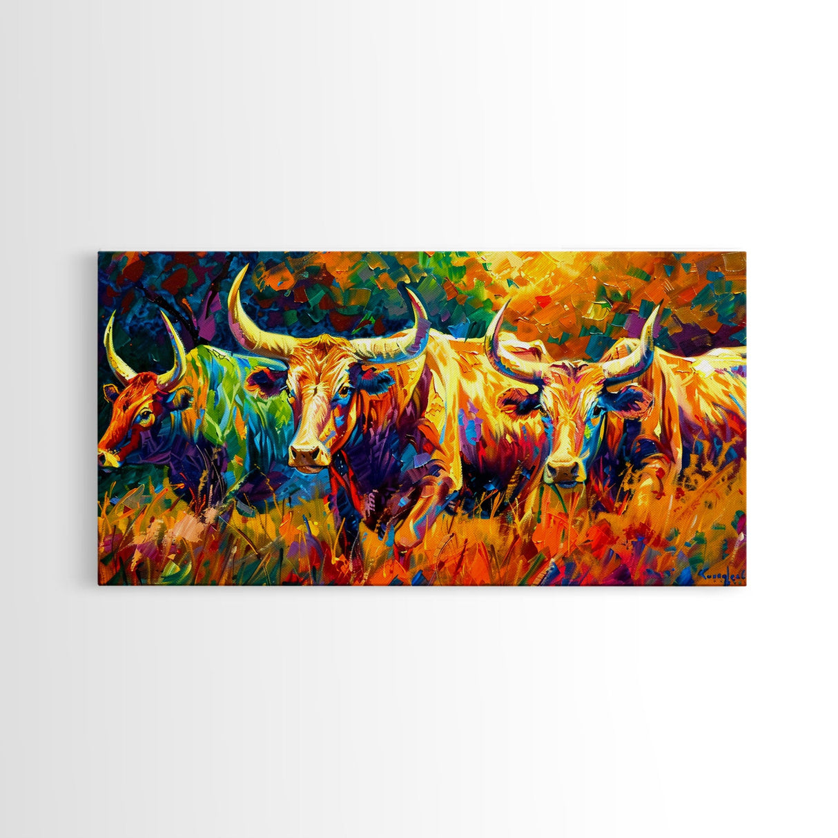 Vibrant Cattle in Abstract Art Style, Perfect for Living Room Art, Framed Canvas Print, Bedroom Decor, Home Decoration, Farmhouse Decor