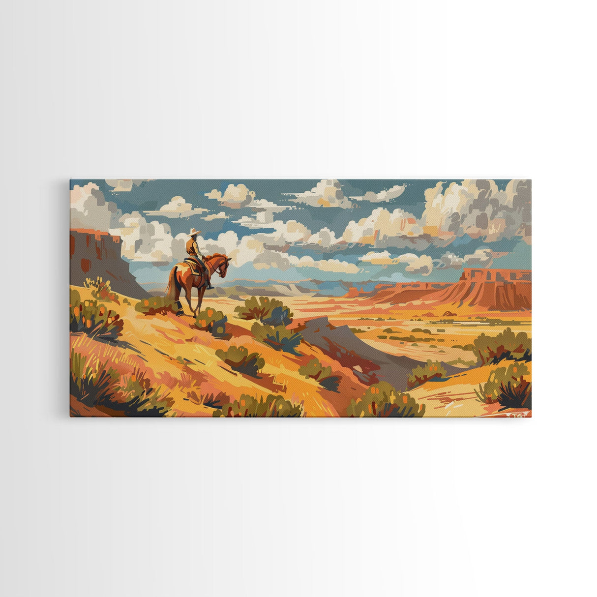 Horseback Rider in Desert Landscape, Perfect for Living Room Art, Framed Canvas Print, Western Wall Art, Home and Bedroom Decor