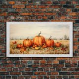 Pumpkin Decor, Autumn Wall Art, Farm Wall Decor, Canvas Print, Wall Hanging, Panoramic Art, Kitchen Prints, Rustic Wall Decor, Western Art