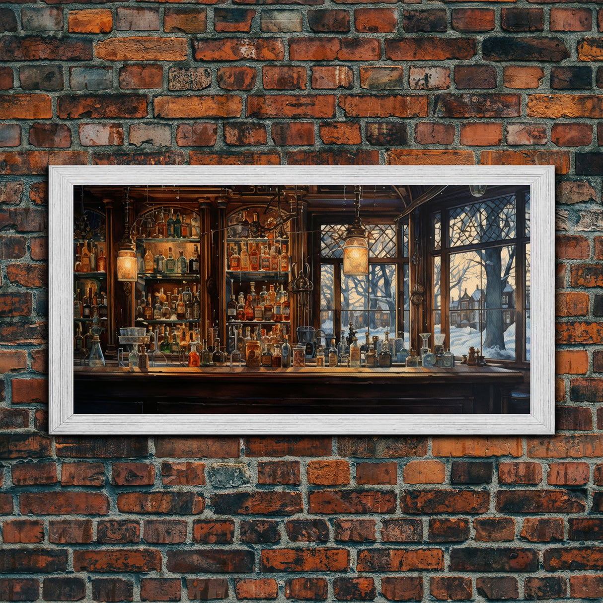 Tavern Wall Art, Bar Art, Winter Art, Canvas Print, Wall Hanging, Panoramic Art, Dorm Room Art, Bar Cart Art, Game Room Art, Office Decor