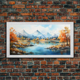 Panoramic Gold Brown Mountain Valley Watercolor Art Print On Canvas, Misty Rolling Hills Landscape Painting, Extra Large  Wall Art