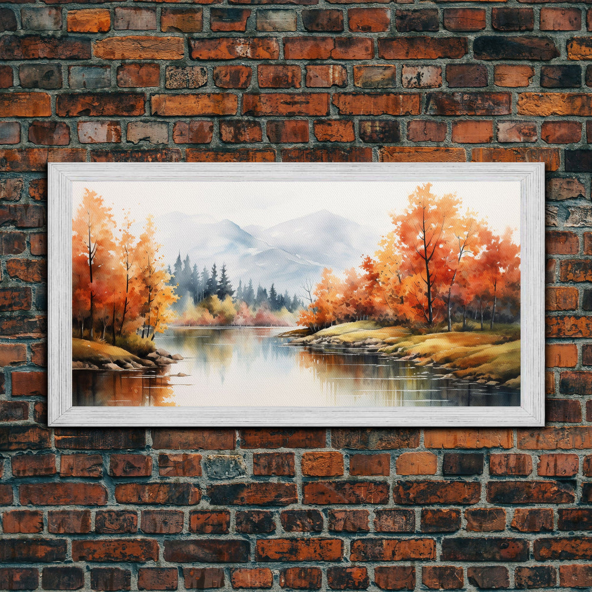 River Wall Art, Watercolor Wall Art, Nature Art, Fall Art, Canvas Print, Wall Hanging, Panoramic Art, Nature Painting, Appreciation Gift