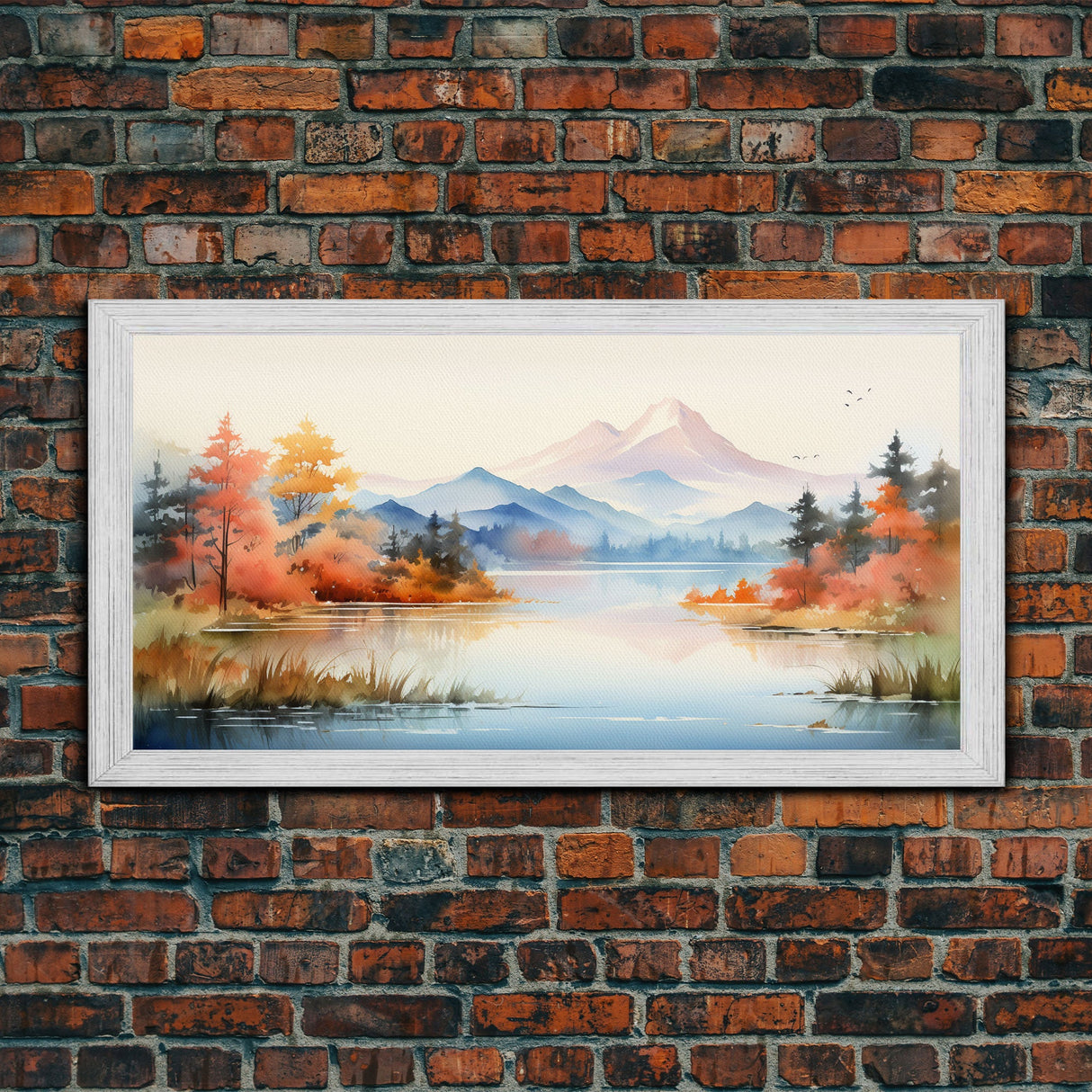 Lake Art. Mountains Wall Art, Fall Art, Nature Art, Watercolor Wall Art, Canvas Print, Wall Hanging, Panoramic Art, Farmhouse Wall Art