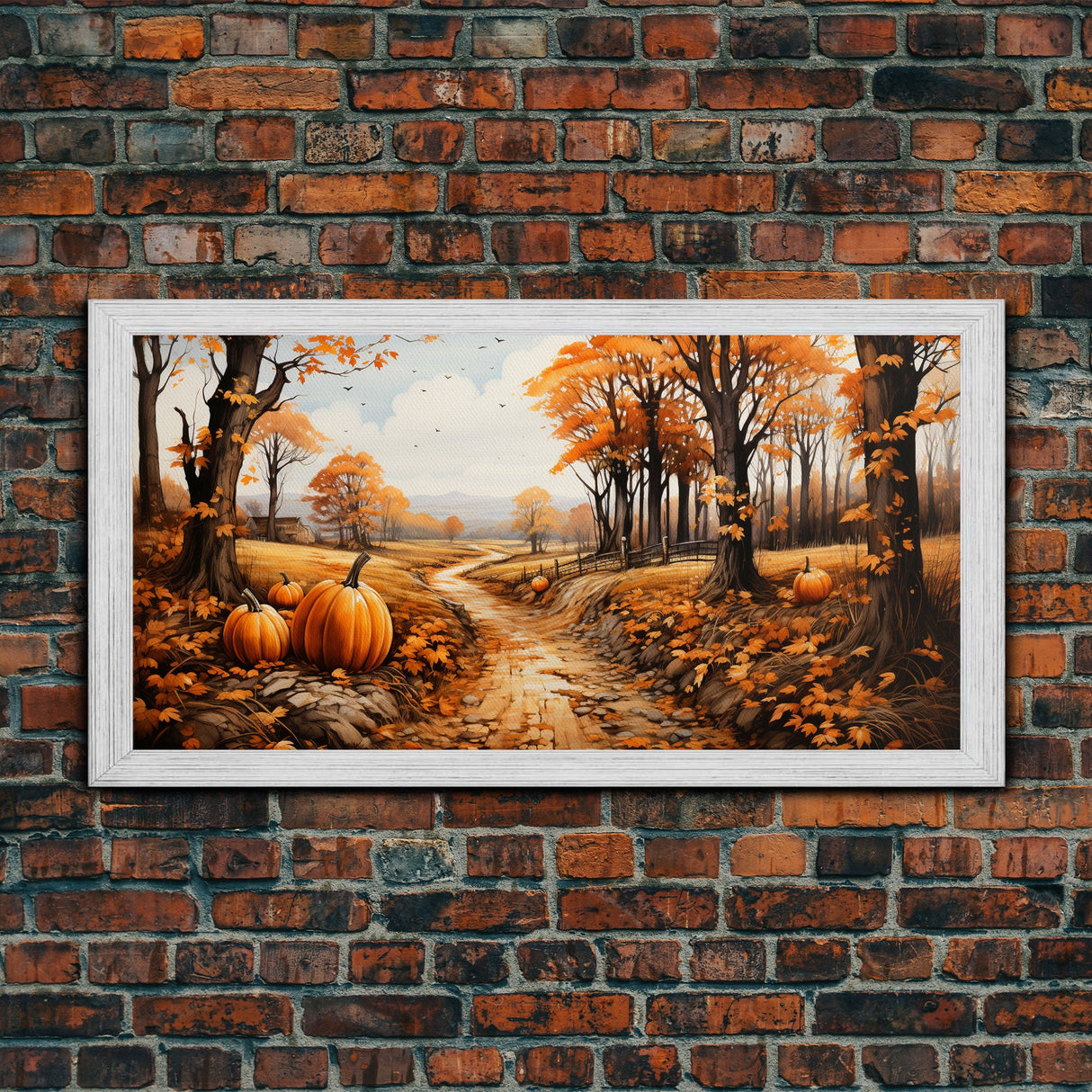 Pumpkin Wall Art, Fall Wall Decor, Nature Art, Trees Art, Canvas Print, Wall Hanging, Panoramic Art, Country Home Decor, Office Prints