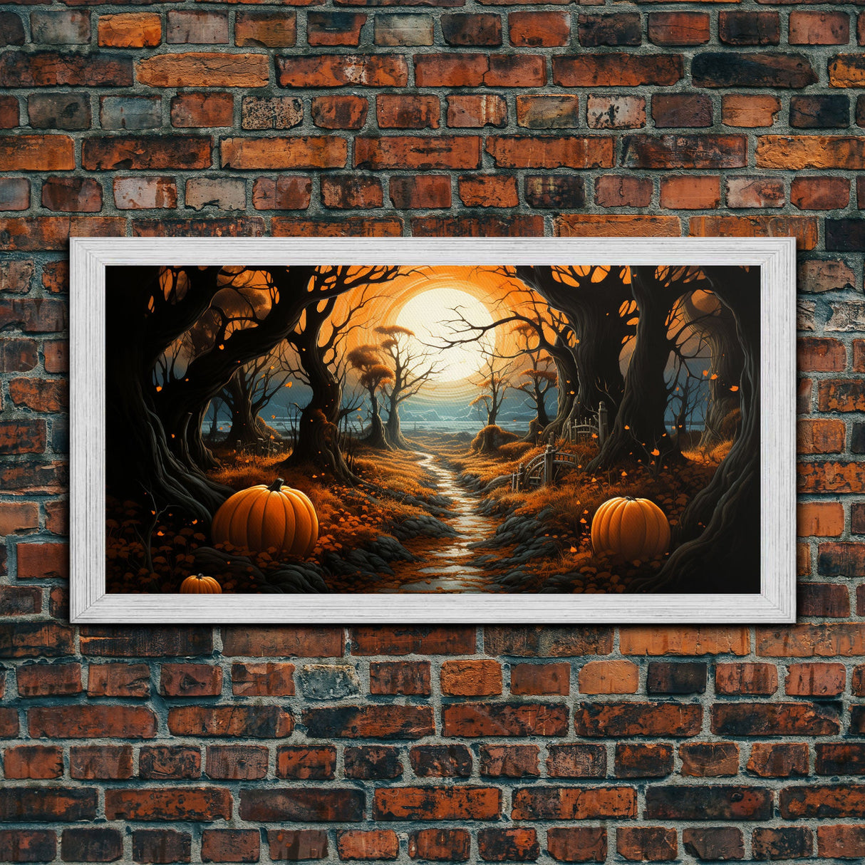 Halloween Wall Decor, Spooky Art Print, Pumpkin Decor, Canvas Print, Wall Hanging, Panoramic Art, Farmhouse Wall Art, Ranch House Decor