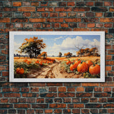 Fall Wall Art, Pumpkin Decor, Nature Wall Art, Canvas Print, Wall Hanging, Panoramic Art, Farmhouse Art, Country Home Decor, Kitchen Prints