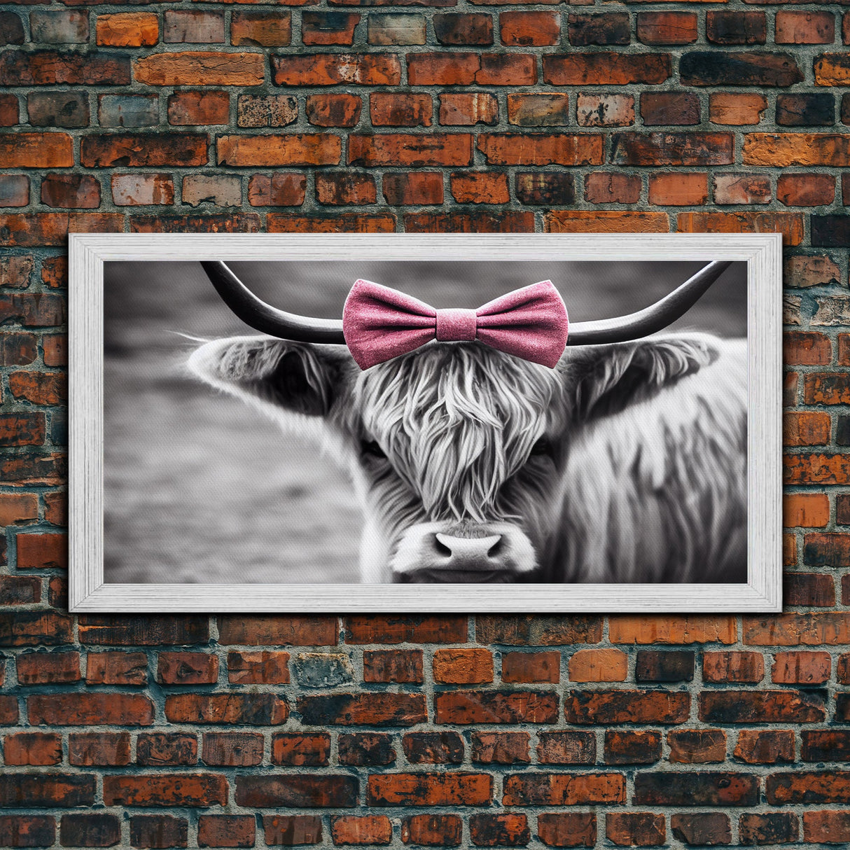 Highland cattle canvas, wall art, Farmhouse decor, Cute Cow Black White print Rustic wall decor Animals painting Scottish cow wall art